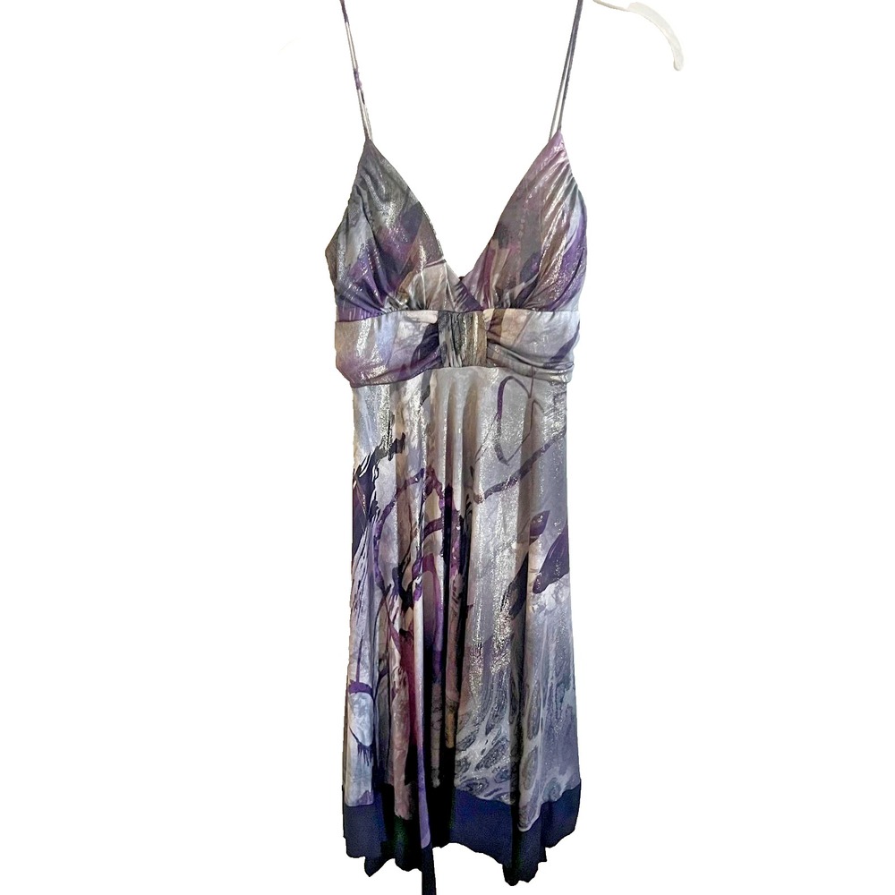 Vintage Y2K M Fairy Halter HOCO Whimsigoth‎ Babydoll Asymmetric Metallic Purple